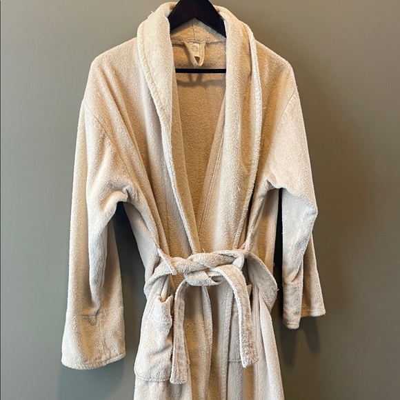 Towel Plush Robe Cream Bathrobe wt Belt Long Sleeve Comfortable Soft 100% Cotton - Picture 4 of 10